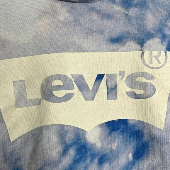 Levi's Tie Dye Raw Edge Short Sleeve Crop Top Blue Size Medium - Picture 5 of 5
